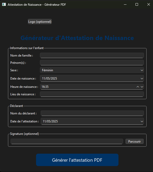 Interface BirthPDF